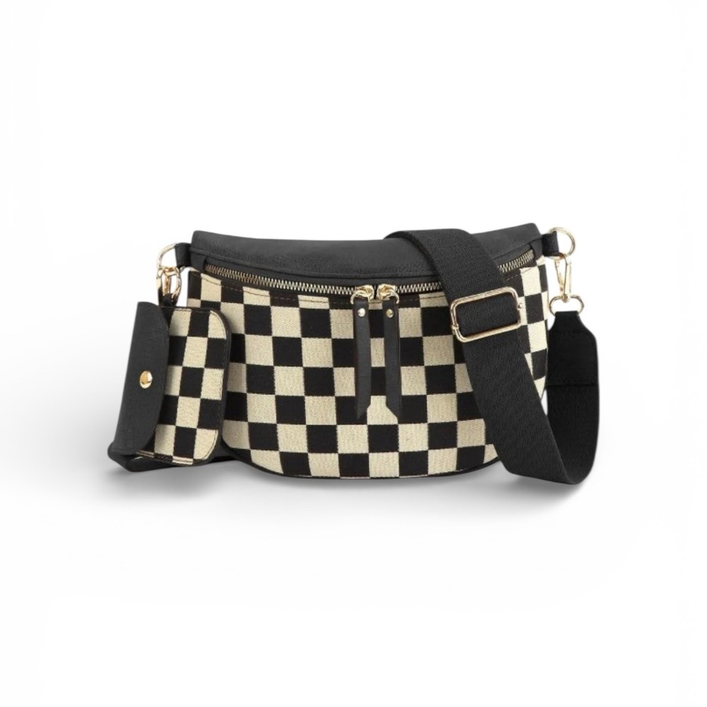 Black  Outfitters Black and Cream Checkered Crossbody Bag